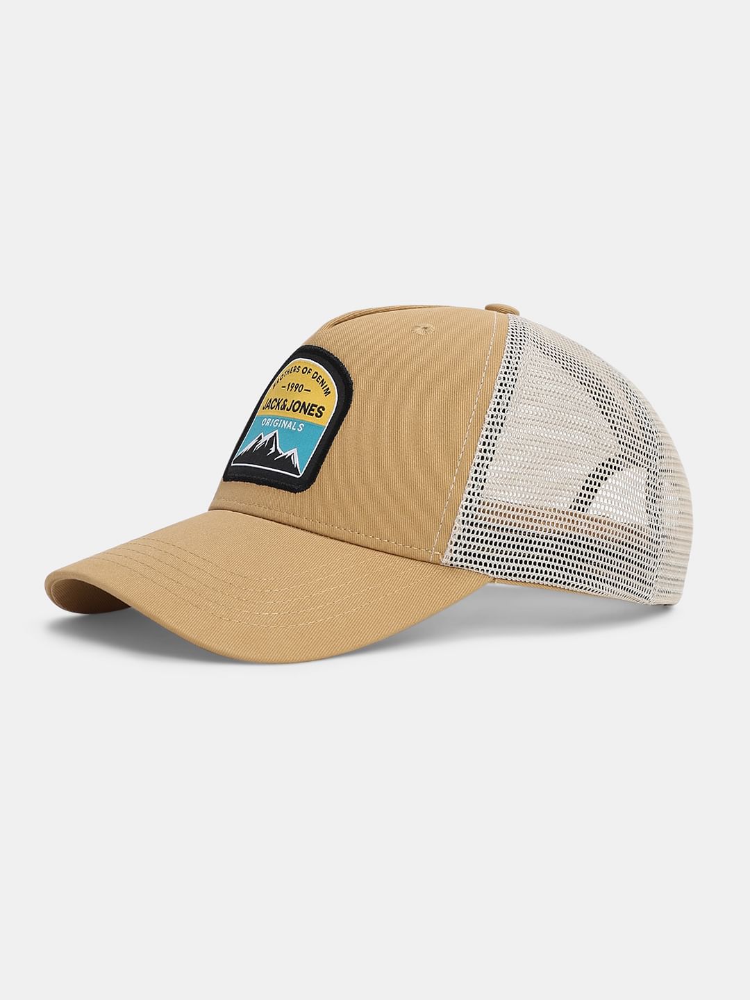 Beige Mesh Printed Baseball Cap