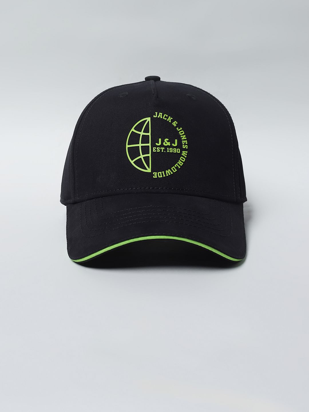 Black Neon Logo Print Baseball Cap
