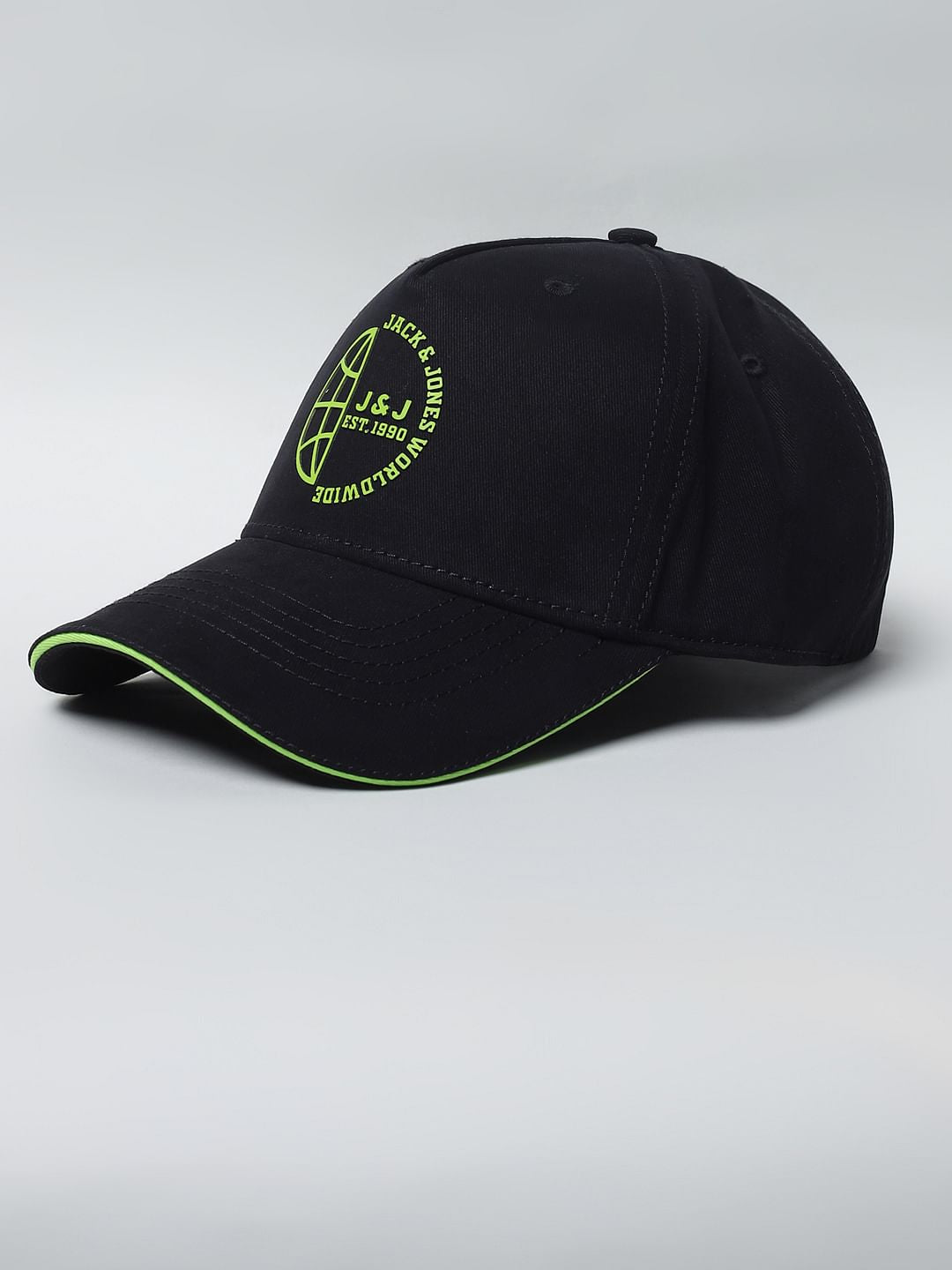 Black Neon Logo Print Baseball Cap