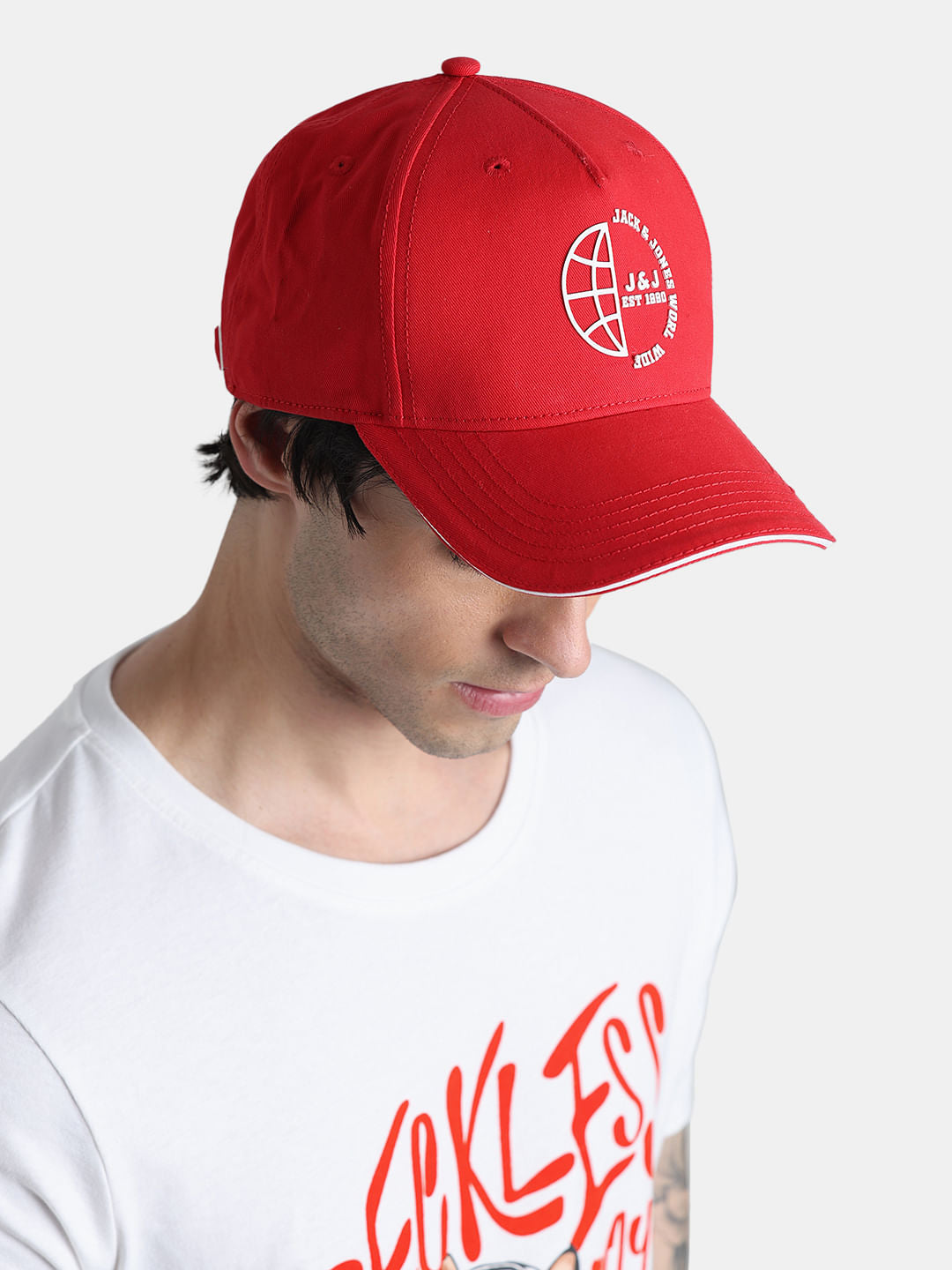 Red Logo Print Baseball Cap