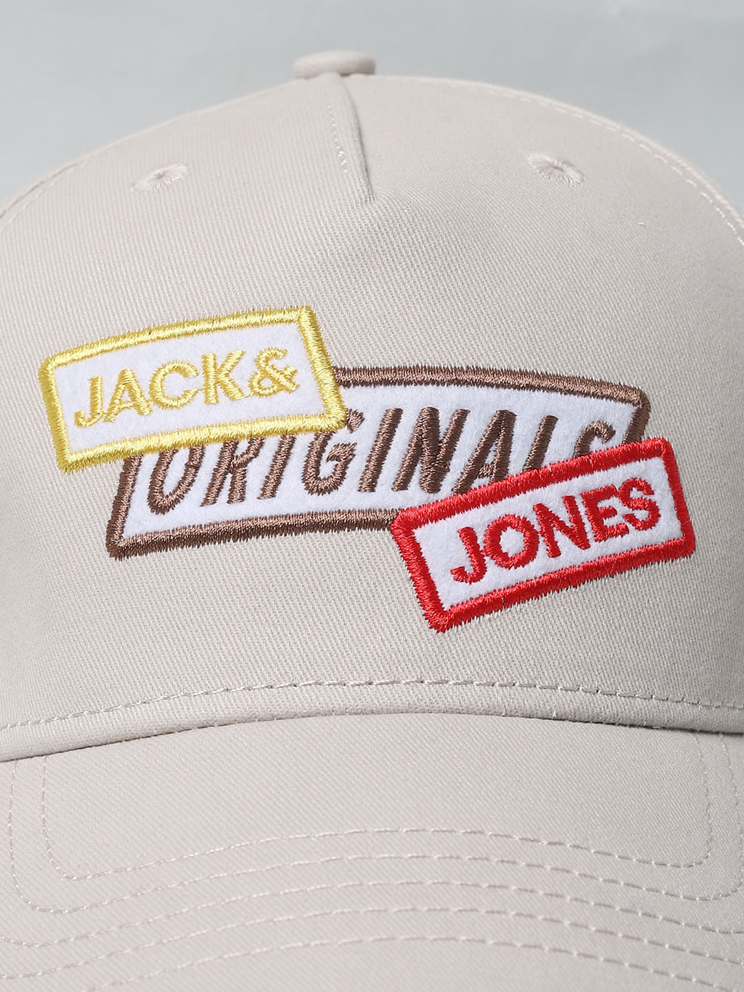 Beige Badge Print Baseball Cap