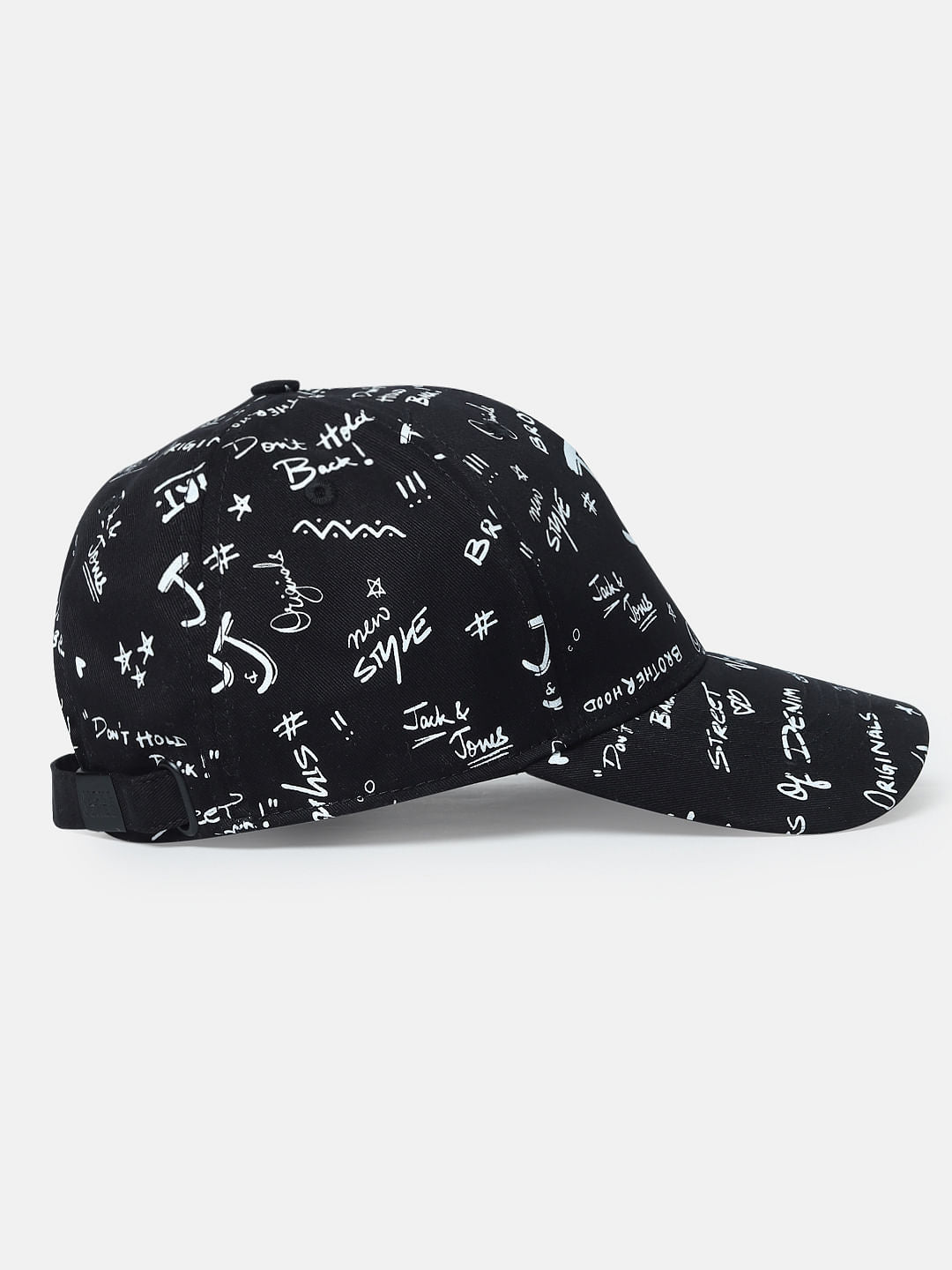 Black Doodle Print Baseball Cap