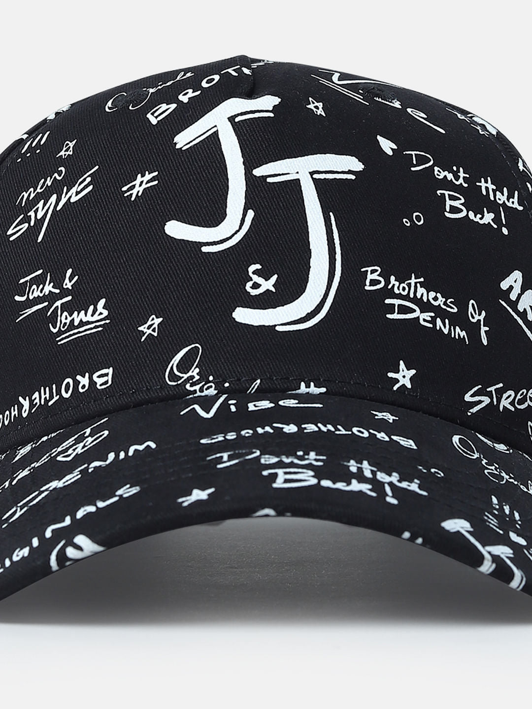 Black Doodle Print Baseball Cap