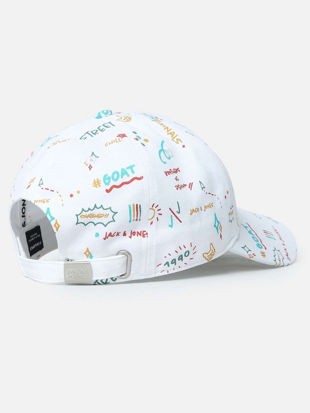 White Doodle Print Baseball Cap