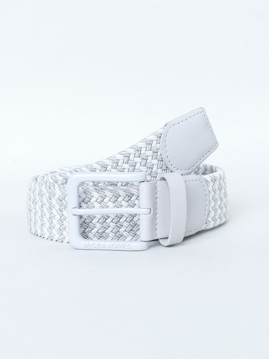 Grey Colourblocked Woven Braided Belt