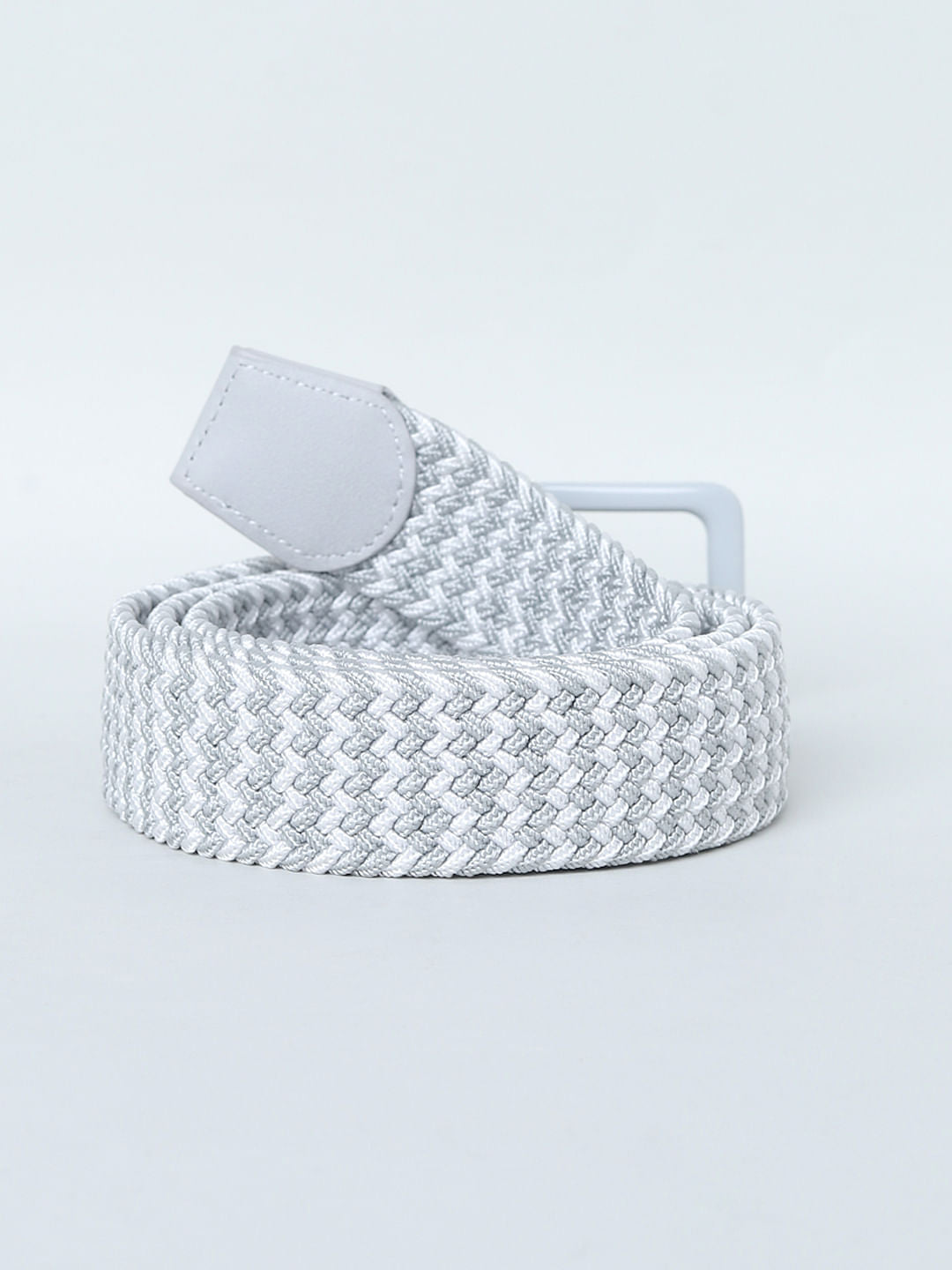 Grey Colourblocked Woven Braided Belt