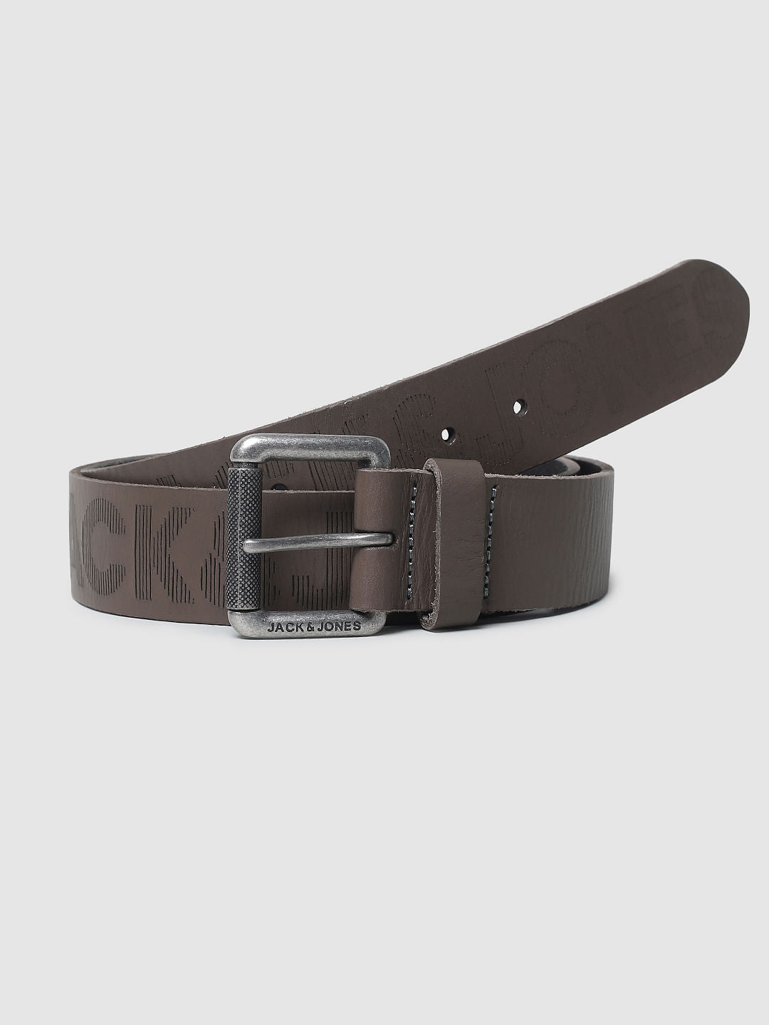 Brown Logo Print Leather Belt