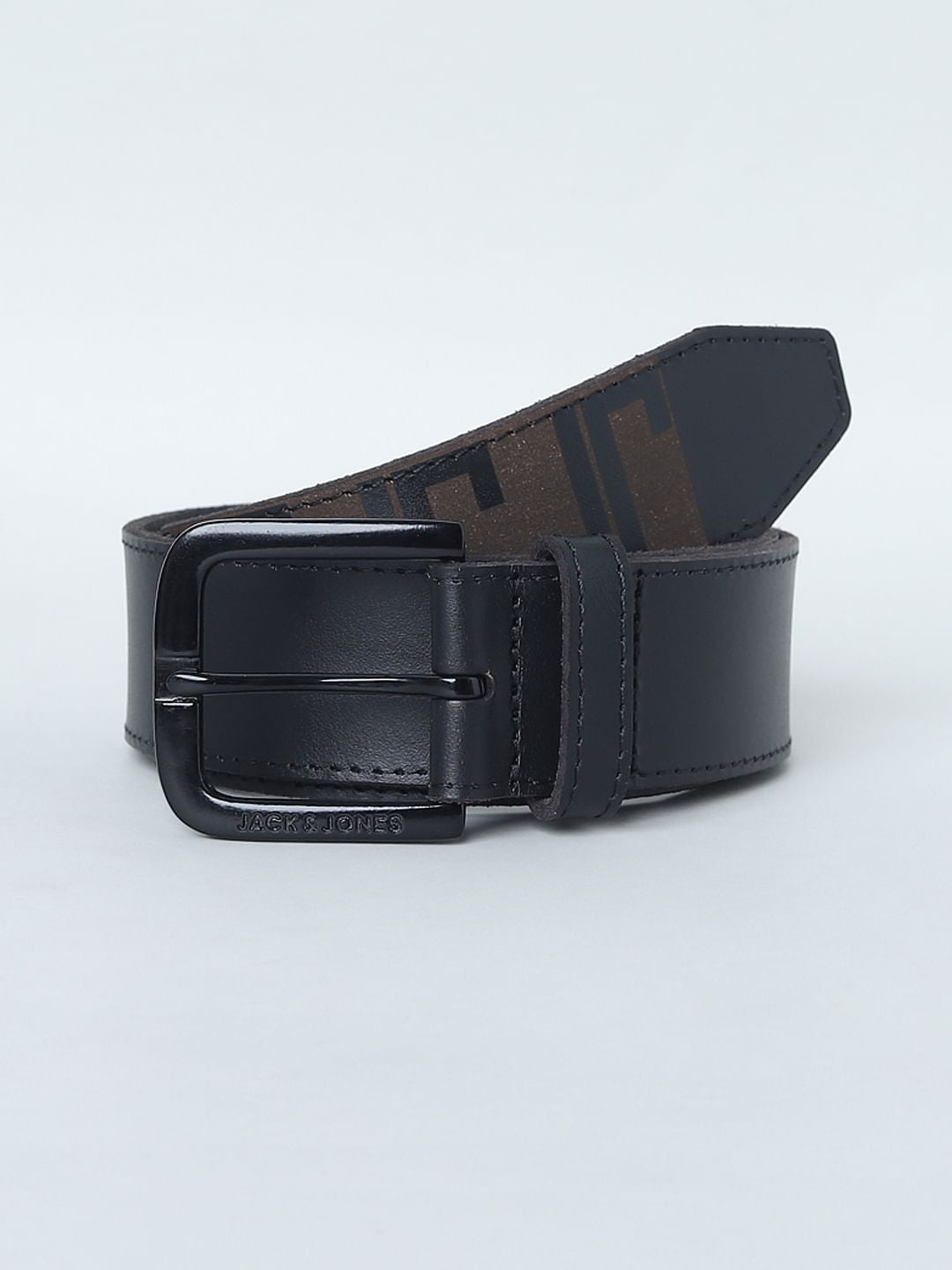 Black Printed Leather Belt