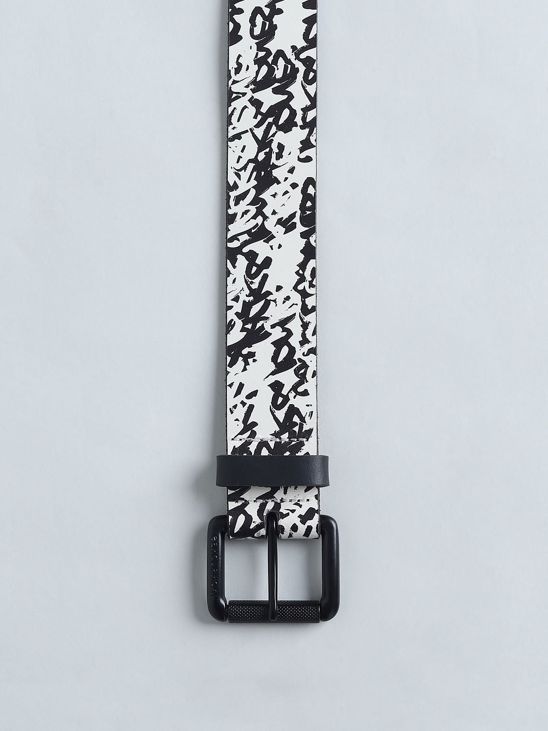 White Logo Print Leather Belt