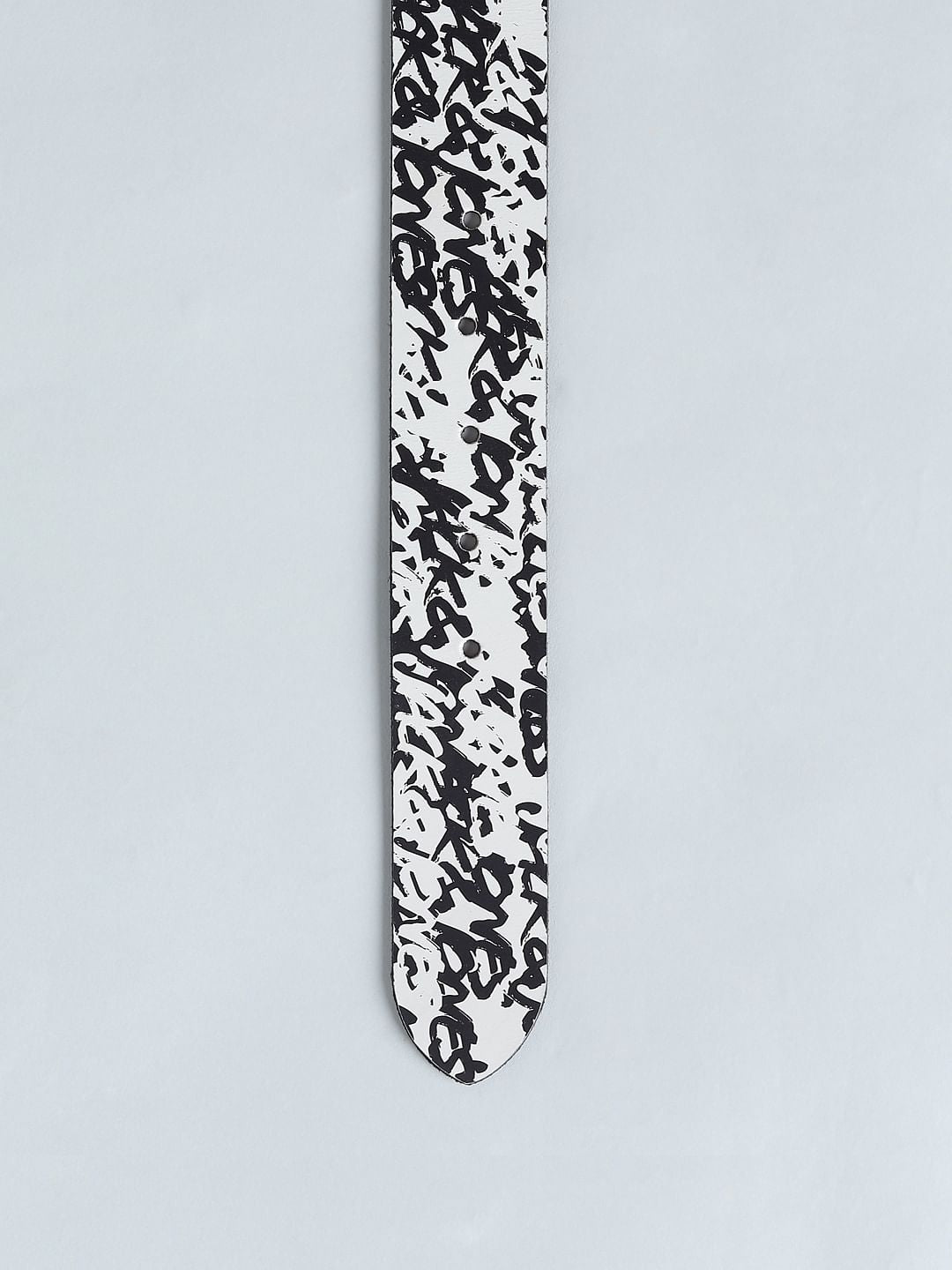 White Logo Print Leather Belt