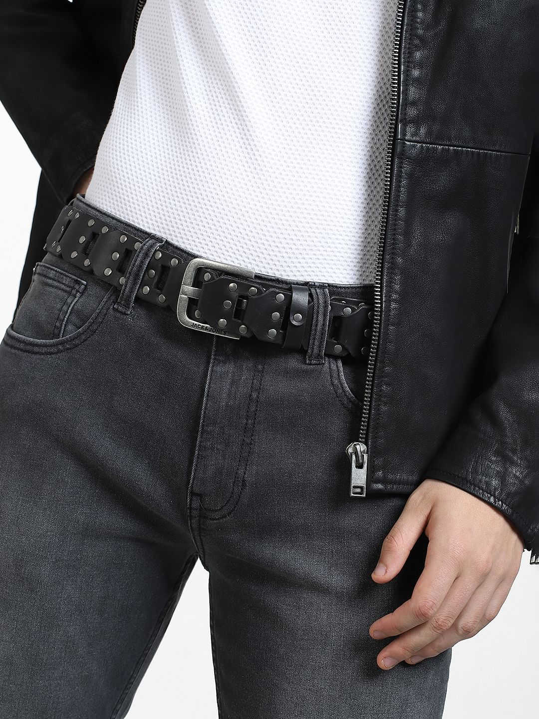Black Studded Leather Belt