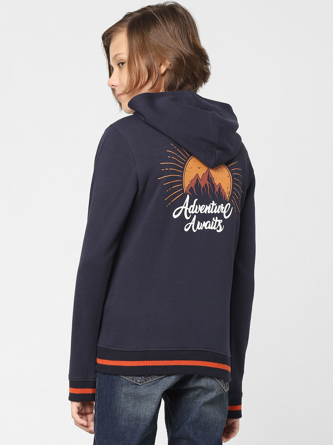 Boys Navy Blue Hooded Zip Up Sweatshirt