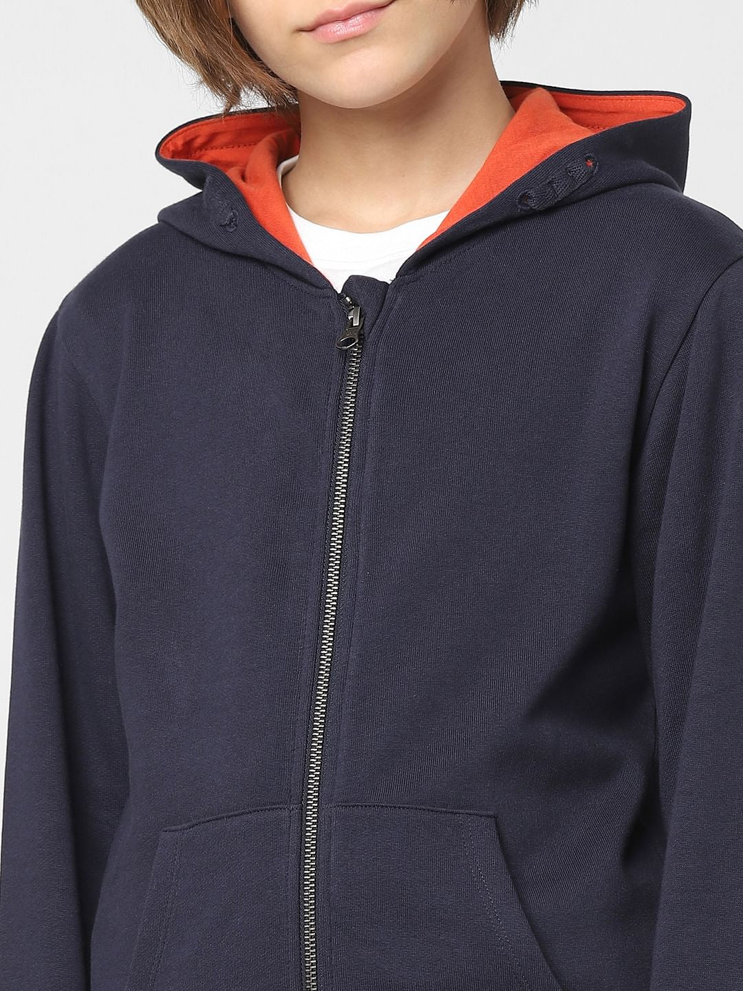 Boys Navy Blue Hooded Zip Up Sweatshirt
