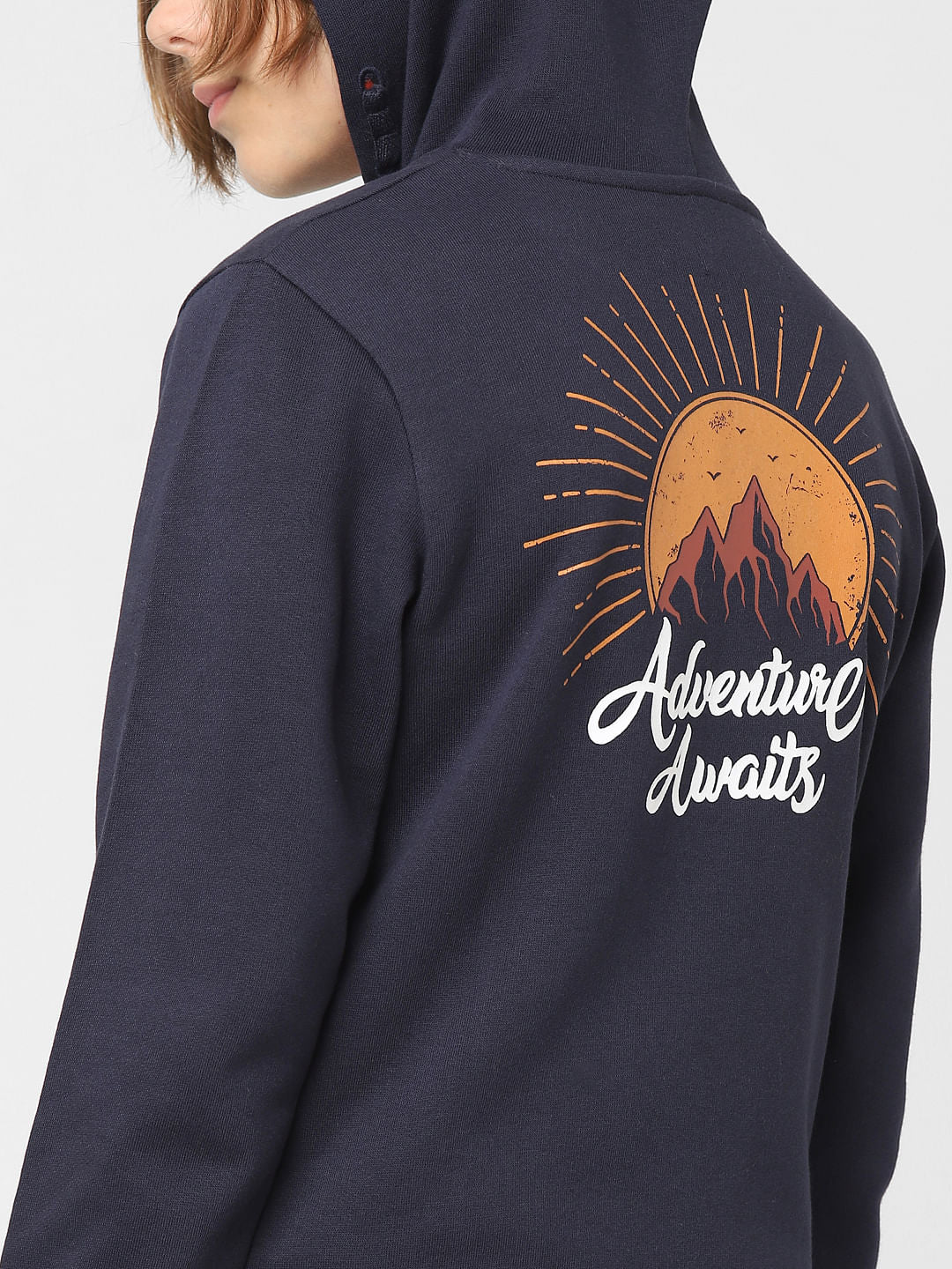 Boys Navy Blue Hooded Zip Up Sweatshirt