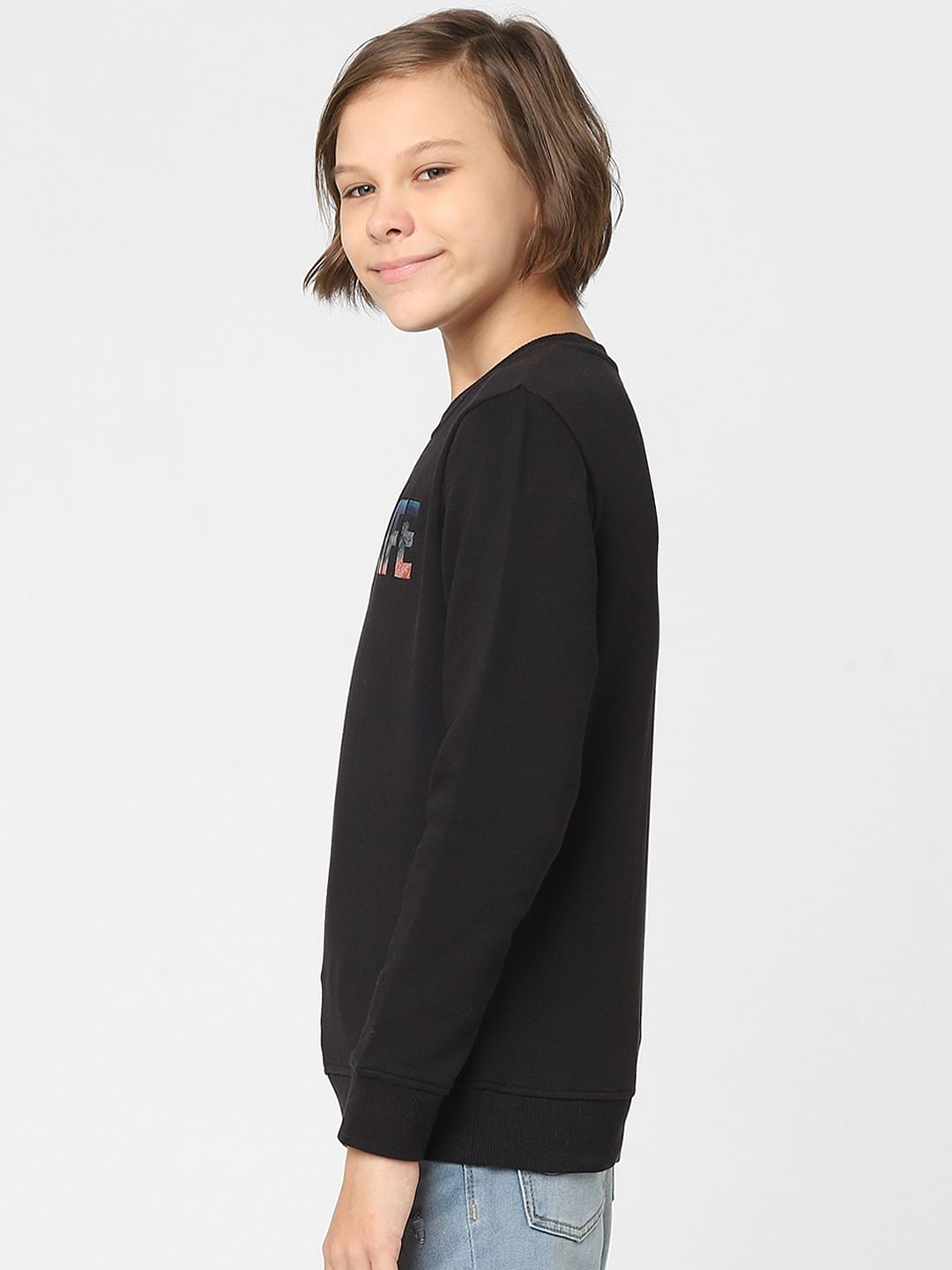Boys Black Typographic Print Sweatshirt
