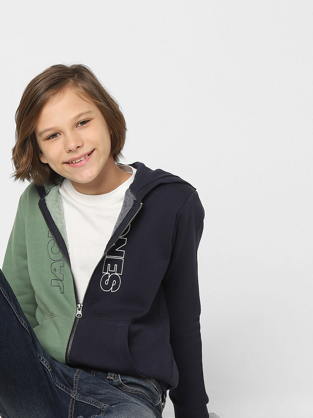 Boys Blue Colourblocked Zip-Up Sweatshirt