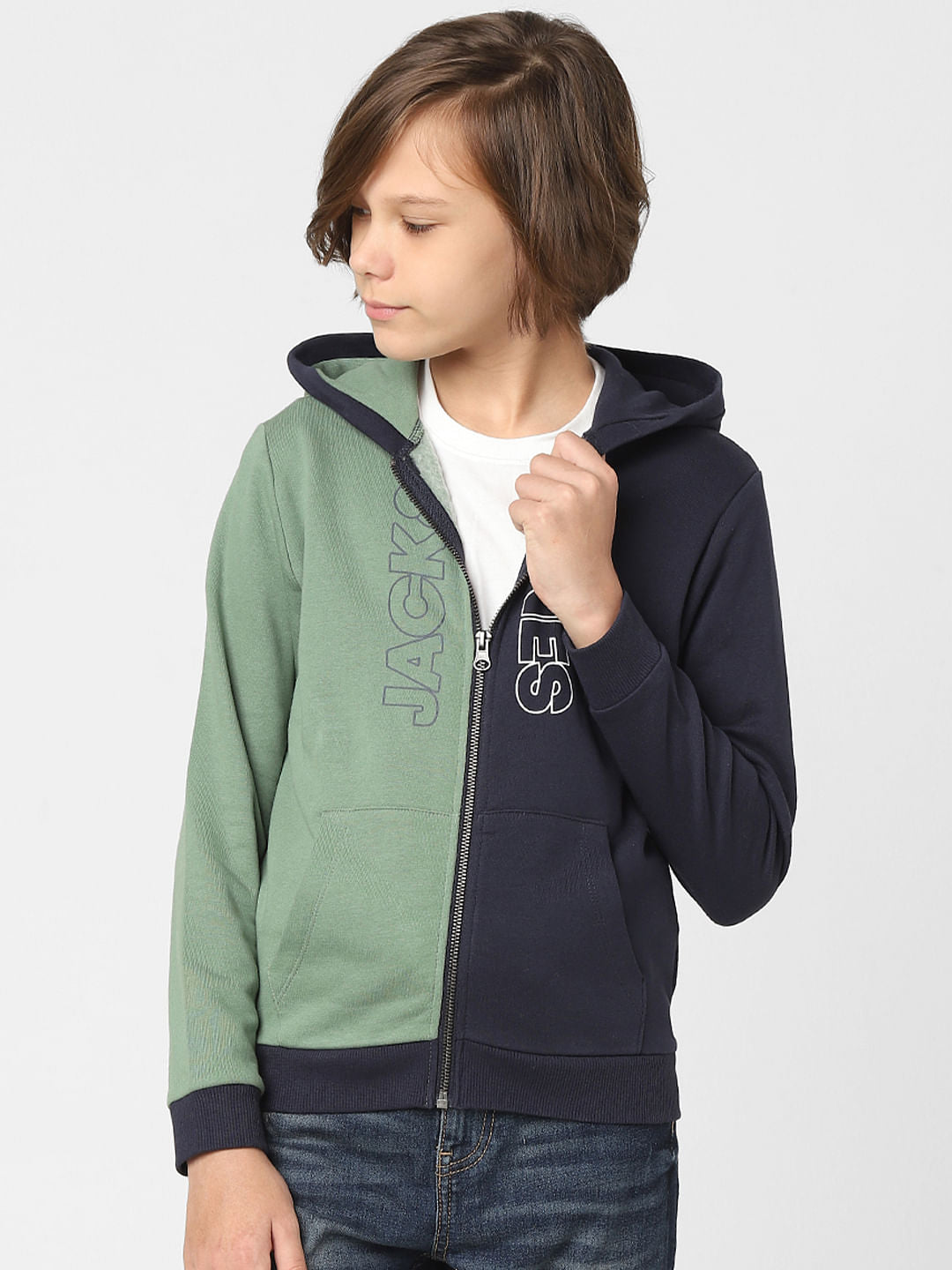 Boys Blue Colourblocked Zip-Up Sweatshirt