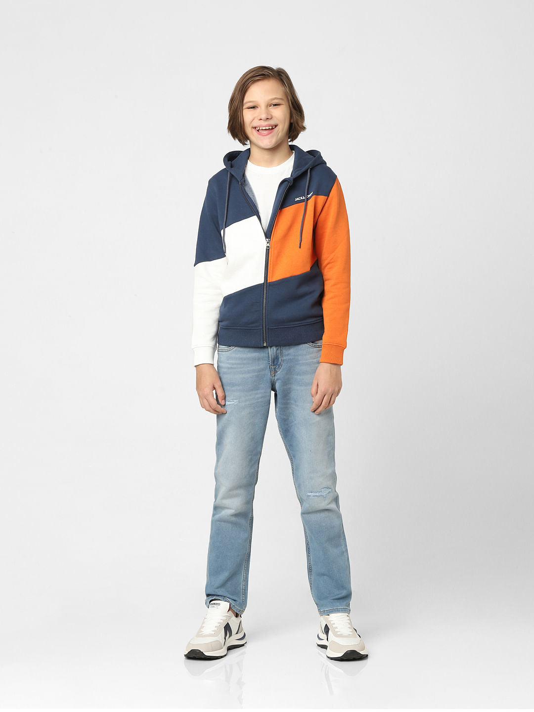 Boys Orange Colourblocked Zip-Up Sweatshirt