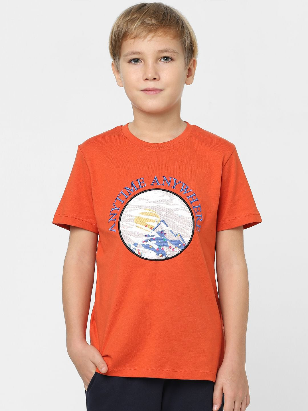 Boys Red Graphic Print Crew Neck T-shirt