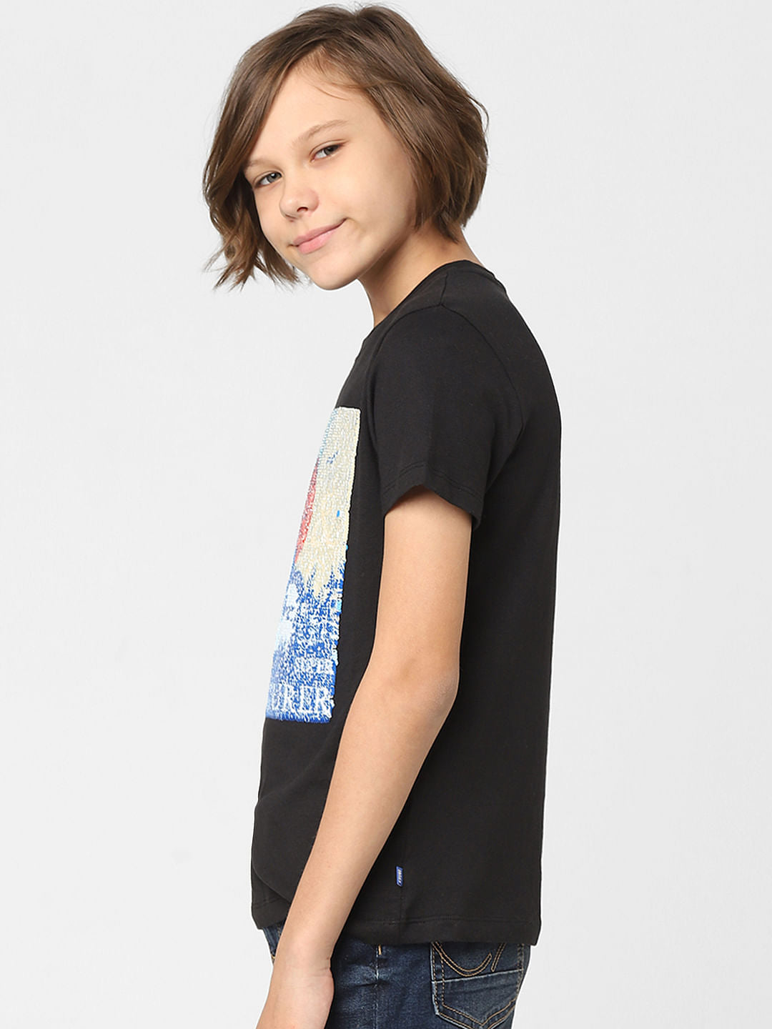Boys Black Sequins Detail T-shirt
