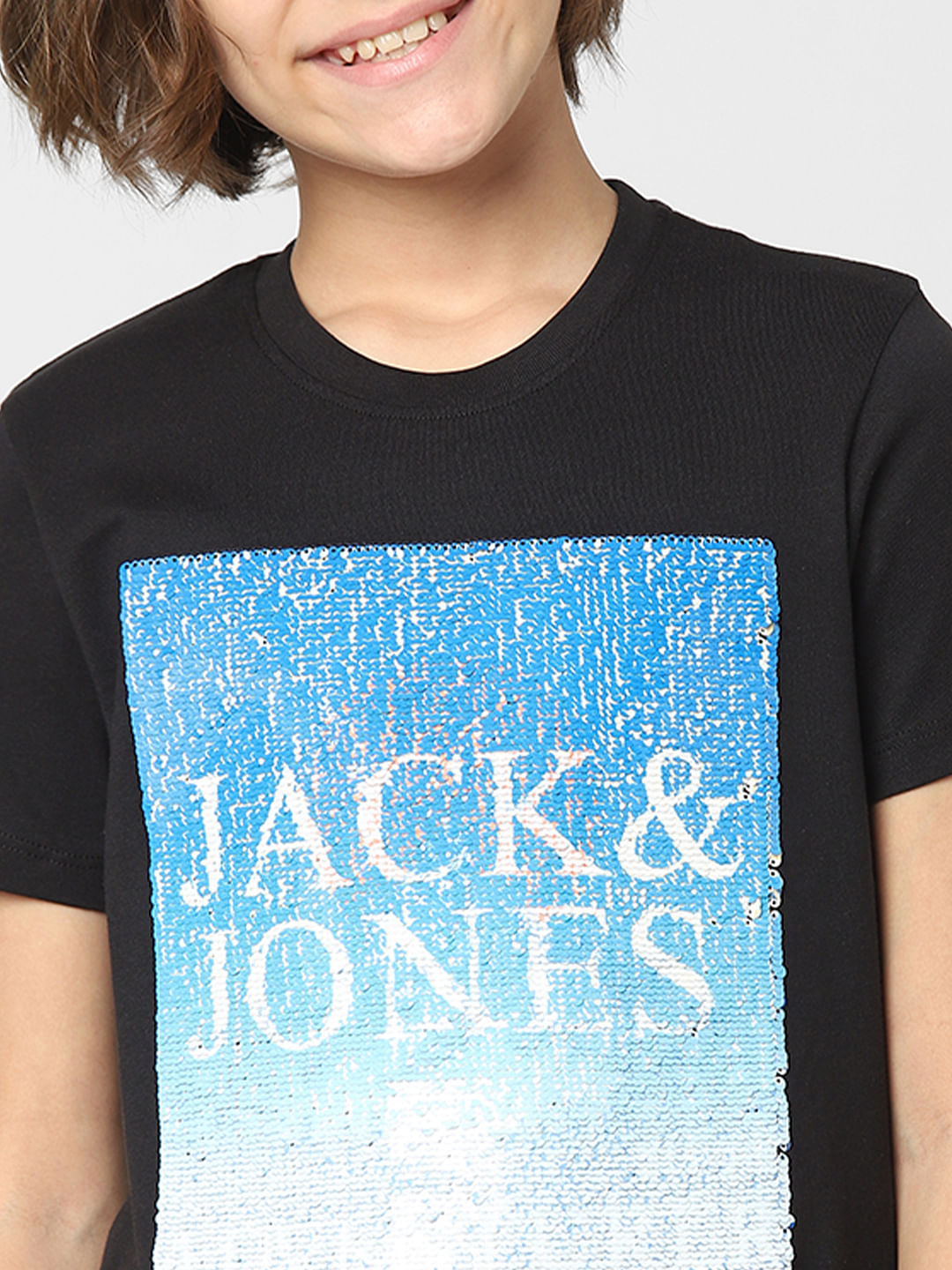 Boys Black Sequins Detail T-shirt