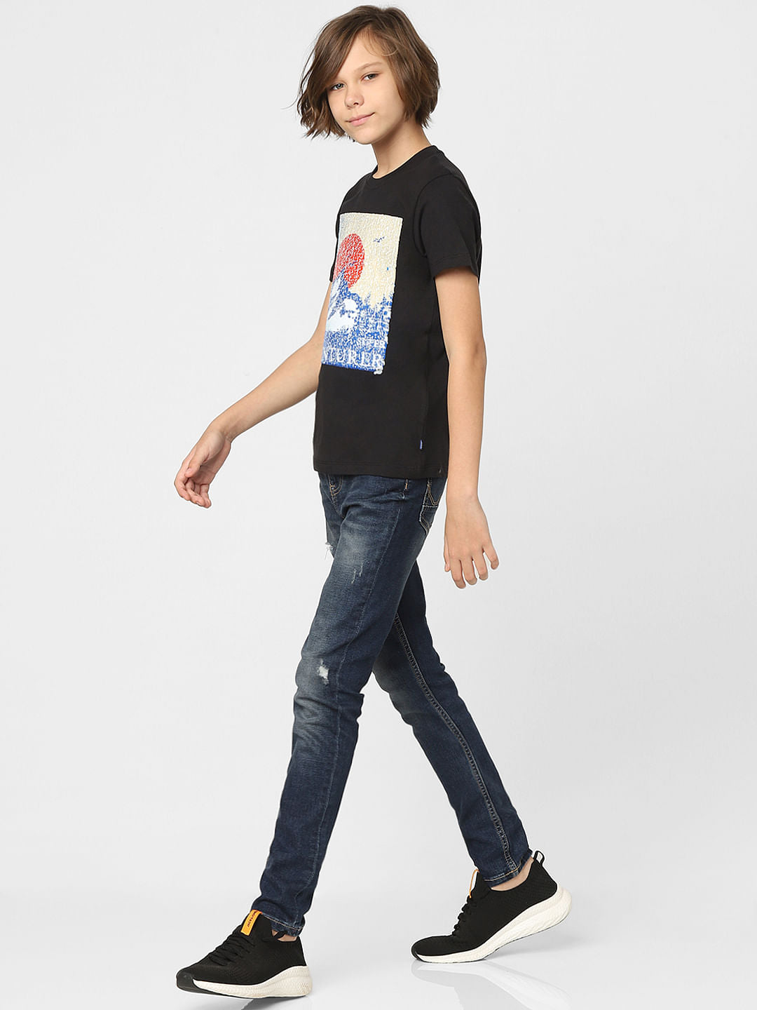 Boys Black Sequins Detail T-shirt