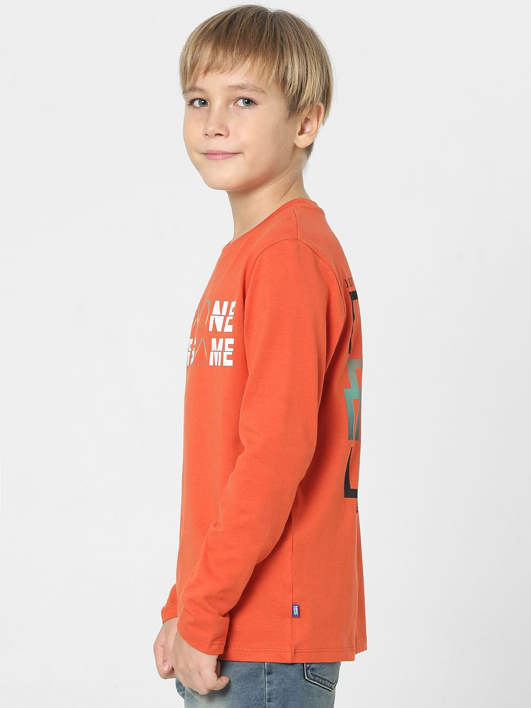 Boys Red Text Print Full Sleeves T-shirt