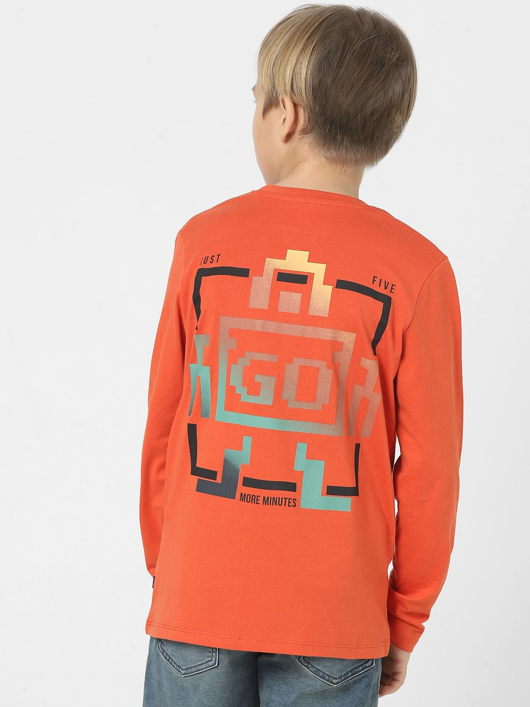 Boys Red Text Print Full Sleeves T-shirt