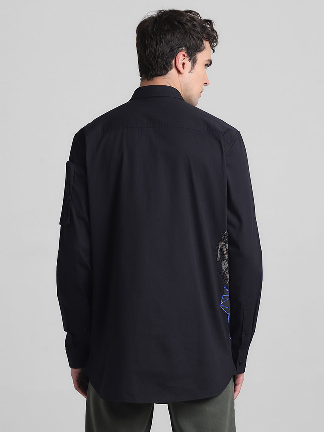 Black Applique Detail Full Sleeves Shirt