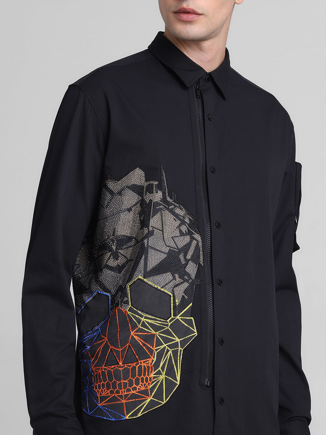 Black Applique Detail Full Sleeves Shirt