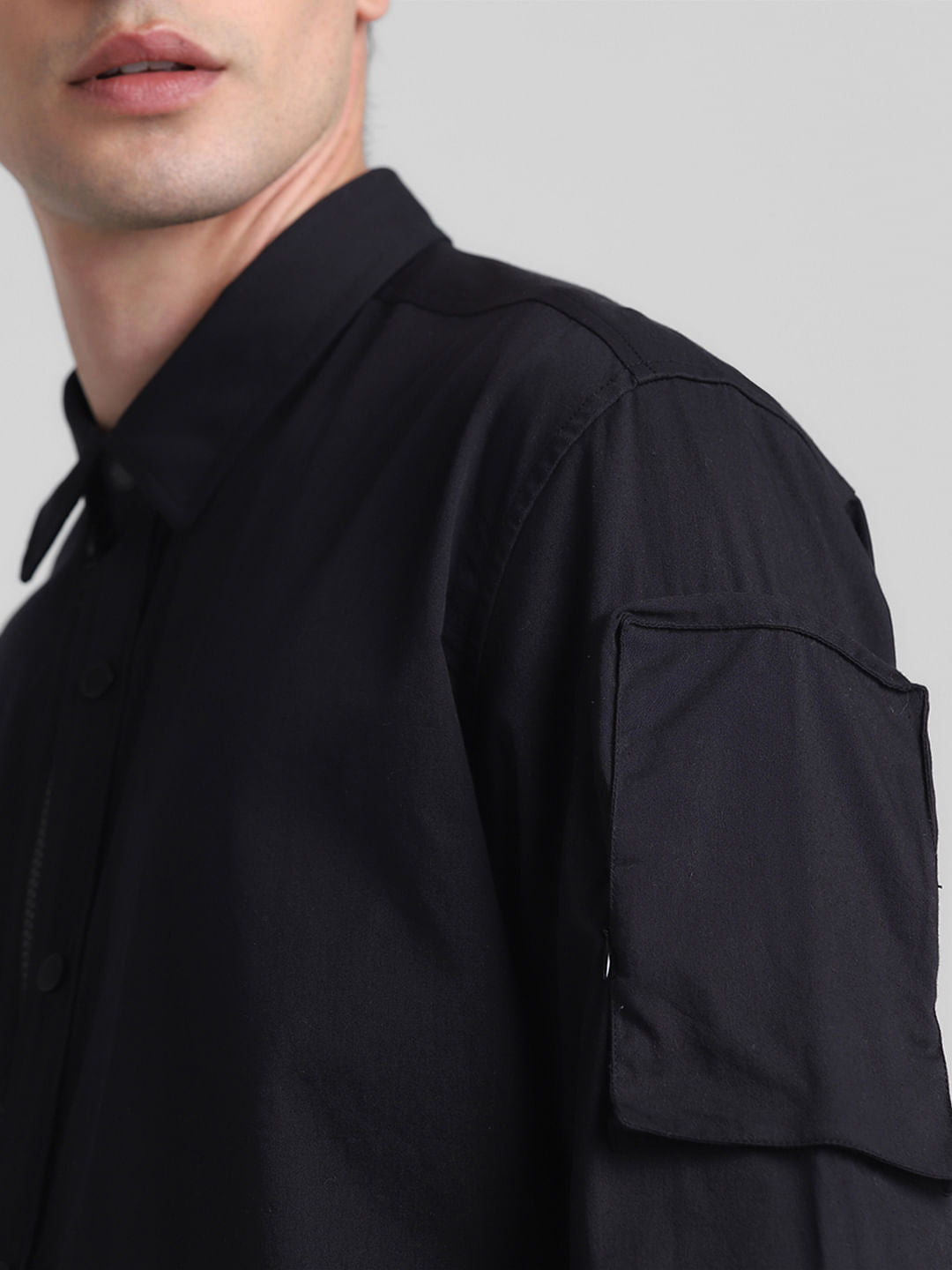 Black Applique Detail Full Sleeves Shirt