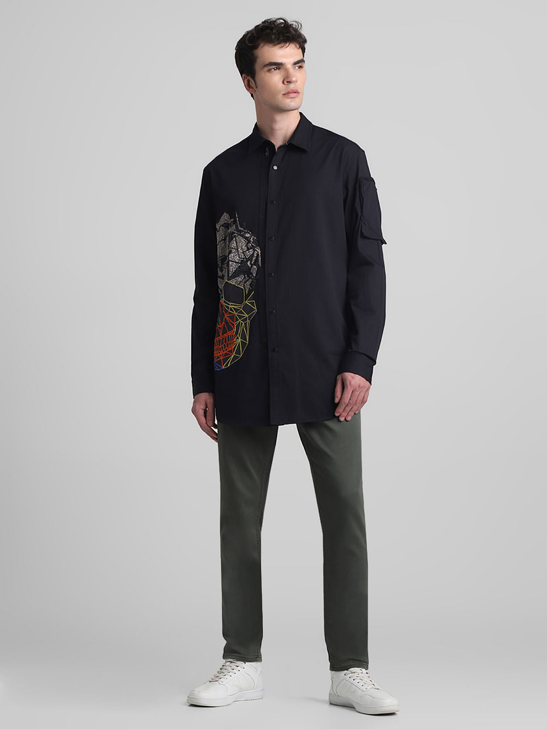 Black Applique Detail Full Sleeves Shirt