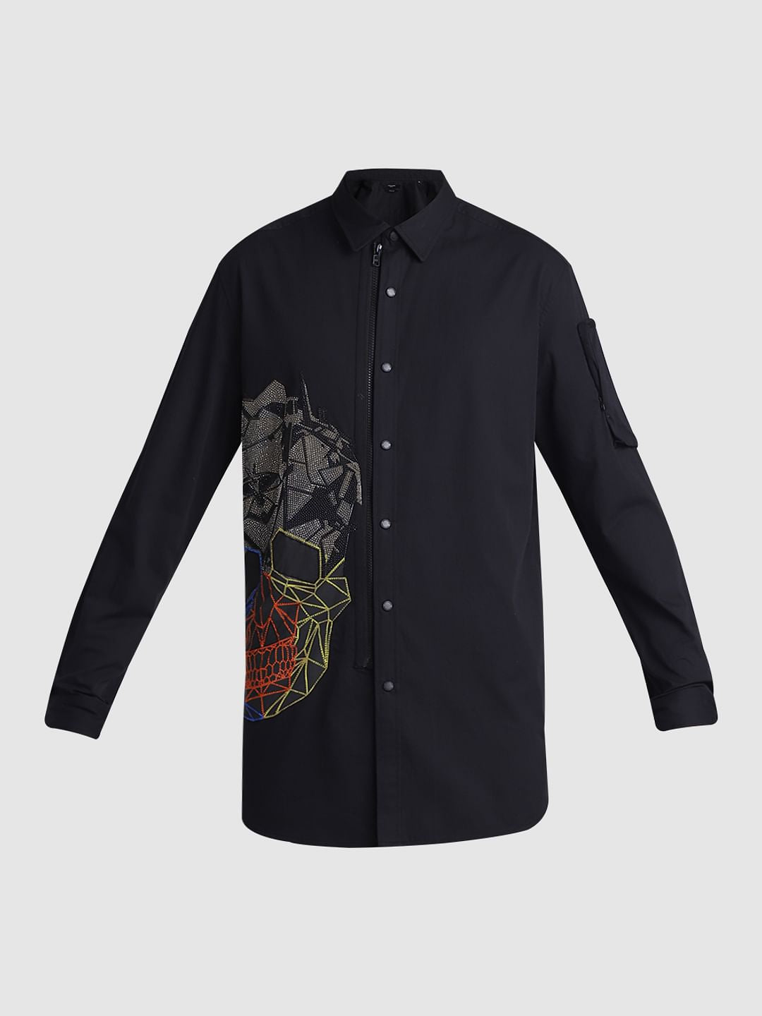 Black Applique Detail Full Sleeves Shirt