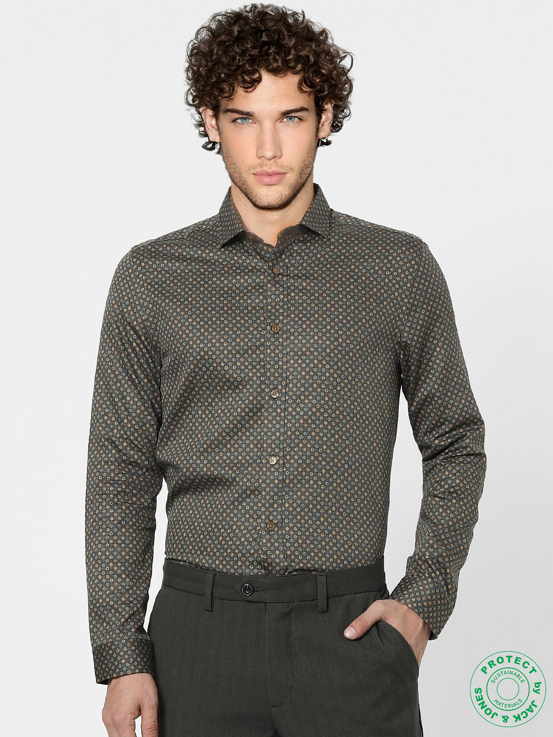 Green Printed Full Sleeves Shirt