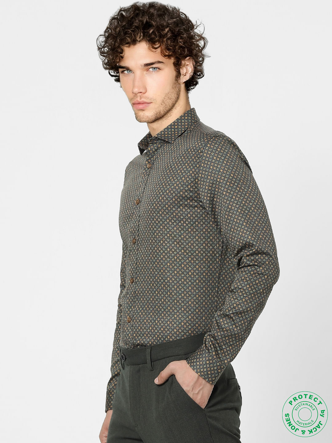 Green Printed Full Sleeves Shirt