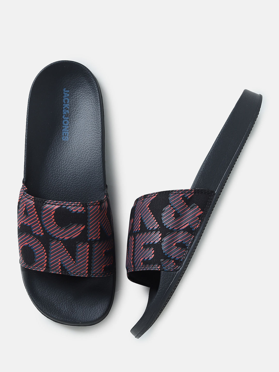 Black Logo Print Pool Sliders