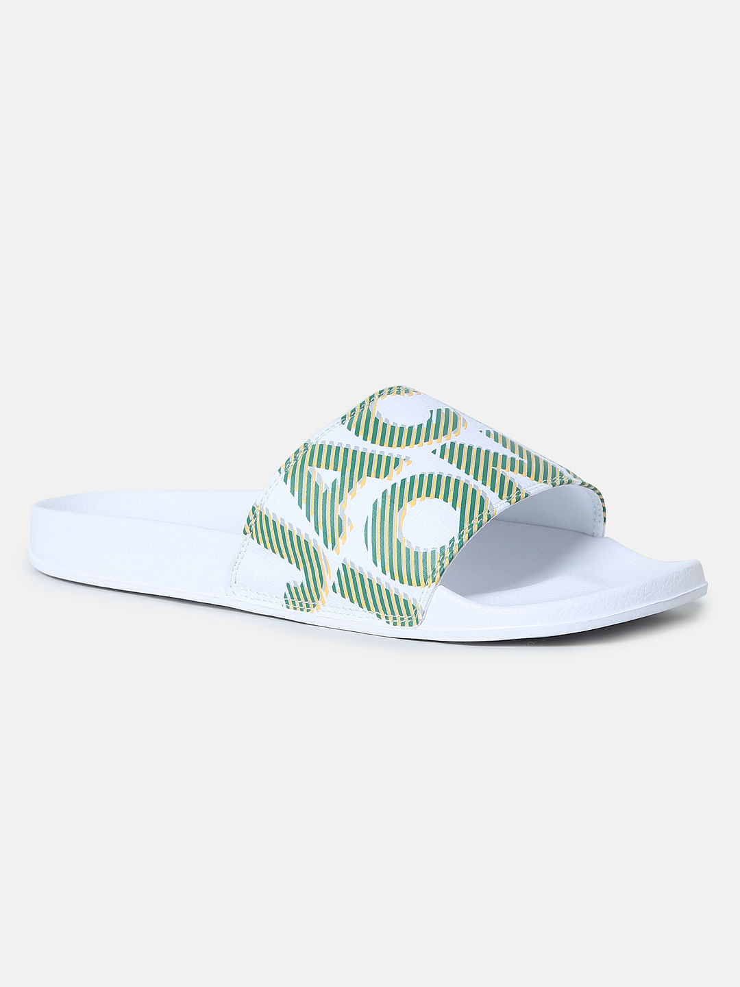 White Logo Print Pool Sliders