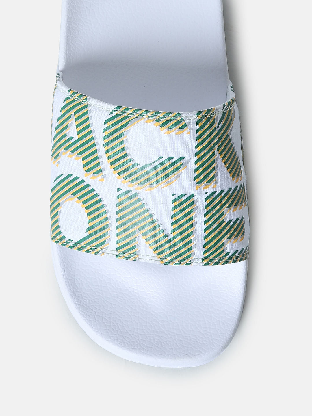 White Logo Print Pool Sliders