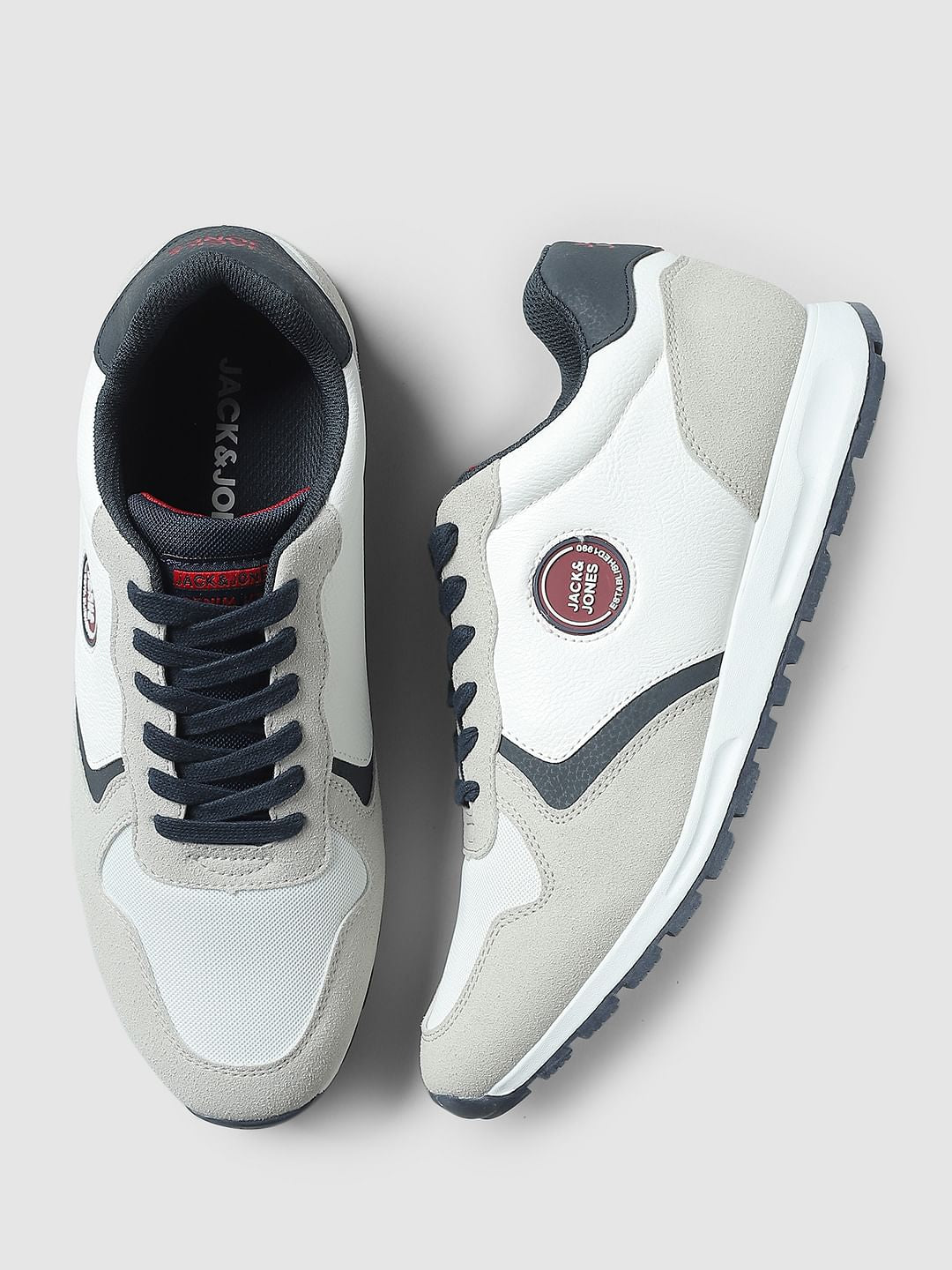 Grey & White Lace-Up Sneakers