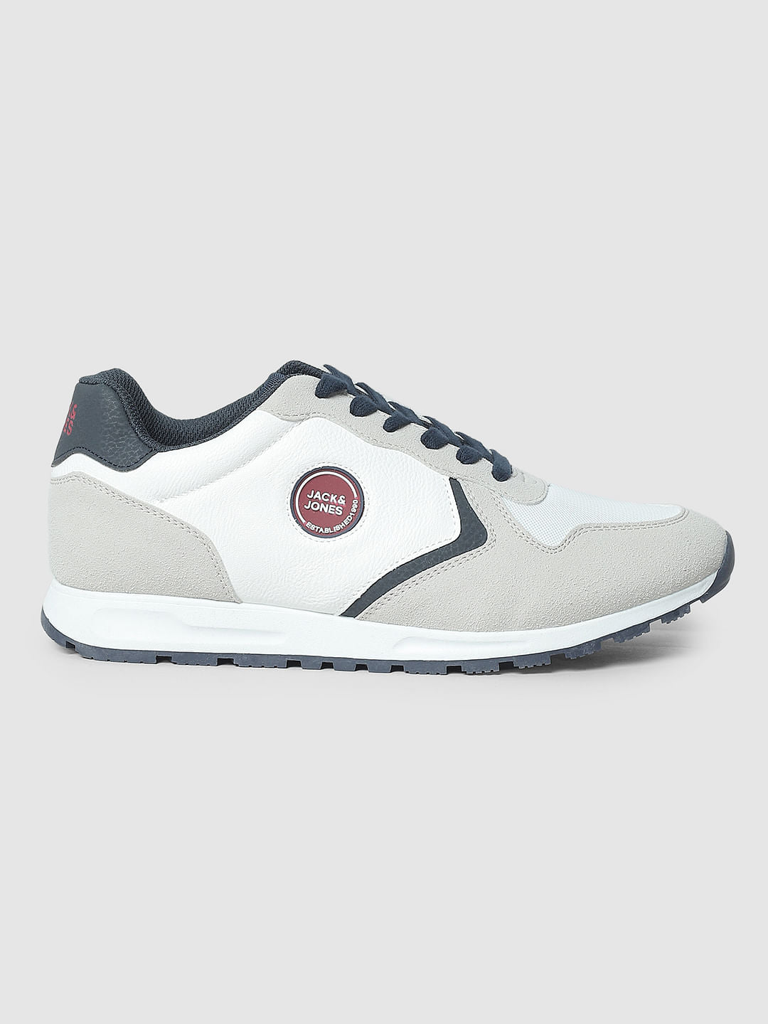 Grey & White Lace-Up Sneakers