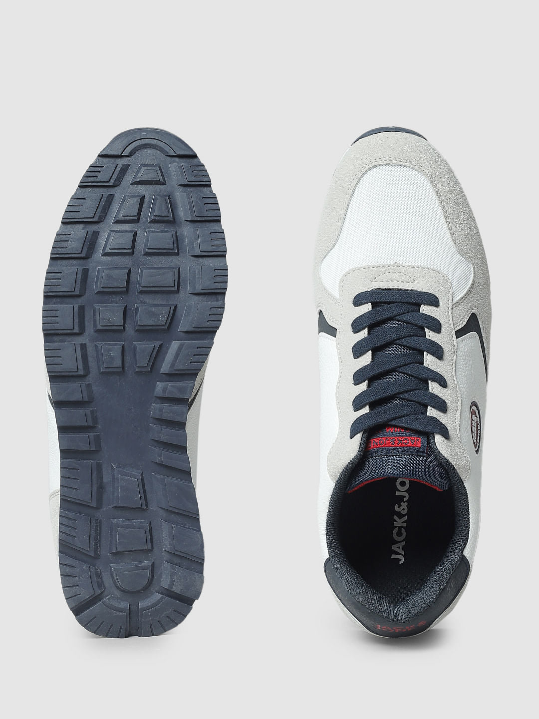 Grey & White Lace-Up Sneakers