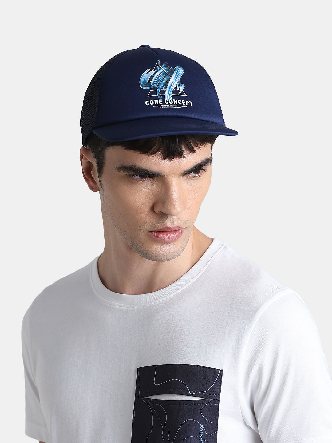 Navy Blue Printed Trucker Cap