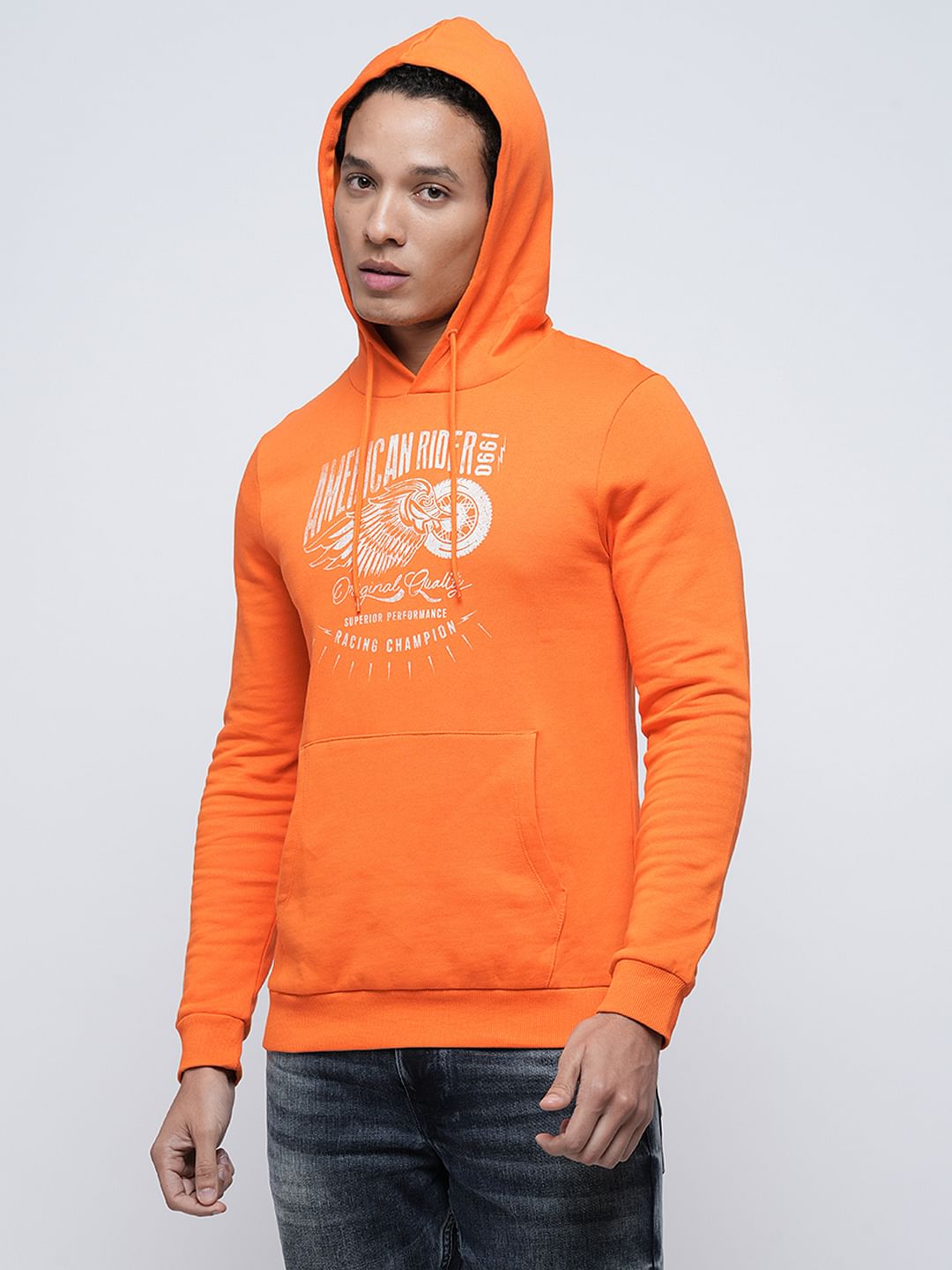 PRODUKT by JACK&JONES Orange Printed Hooded Sweatshirt