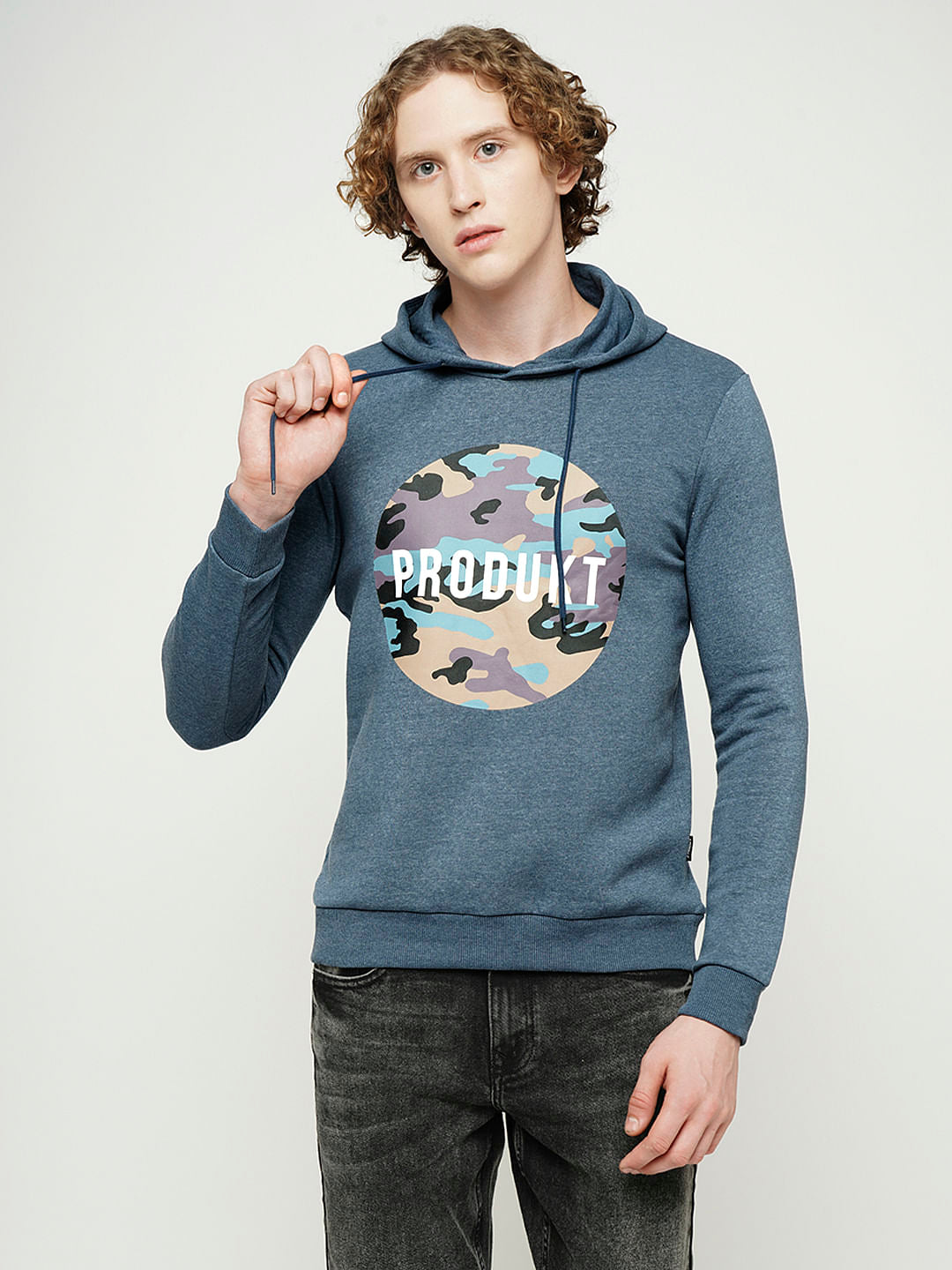 PRODUKT by JACK&JONES Blue Camo Print Hooded Sweatshirt