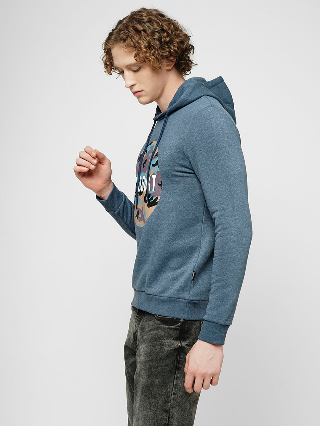 PRODUKT by JACK&JONES Blue Camo Print Hooded Sweatshirt