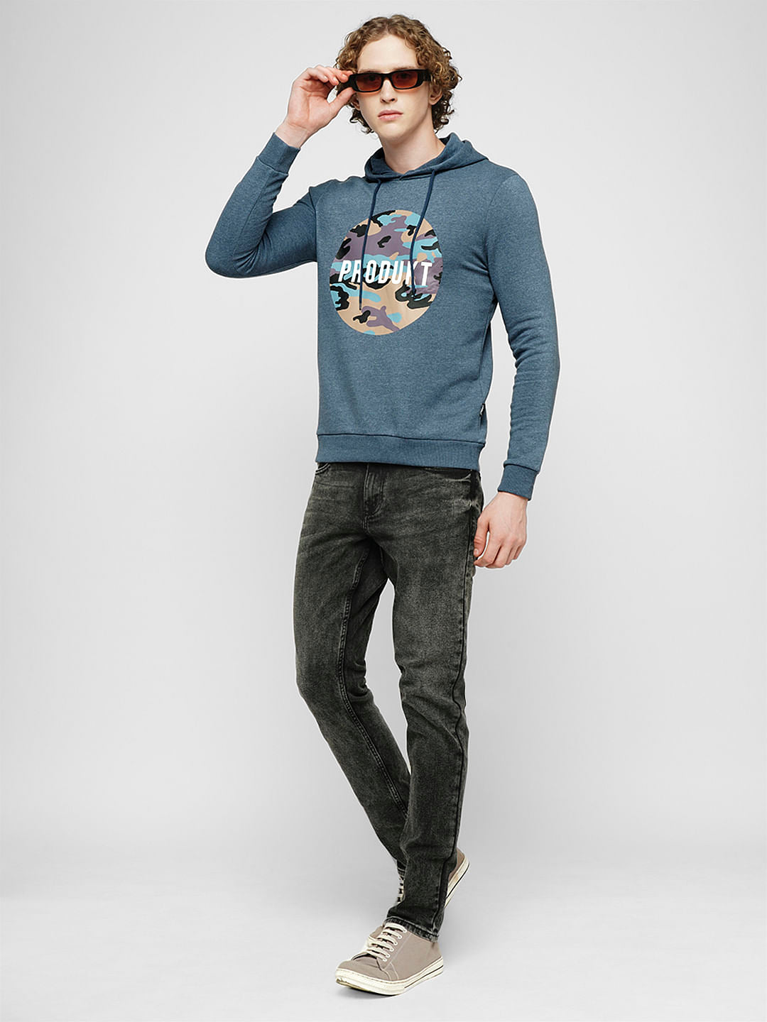 PRODUKT by JACK&JONES Blue Camo Print Hooded Sweatshirt