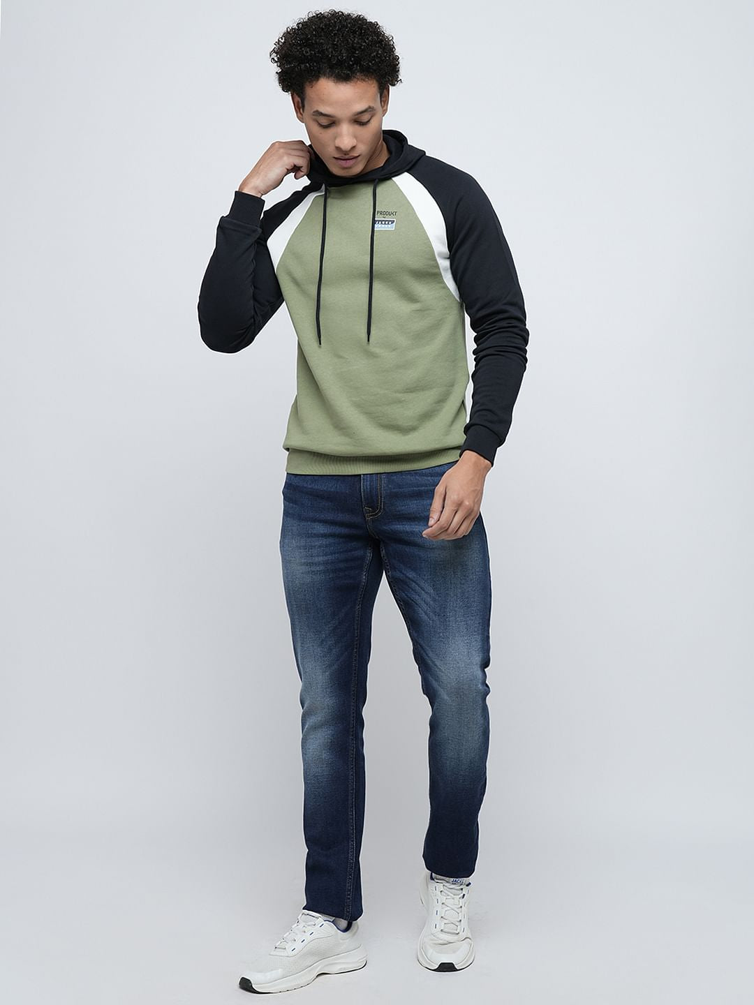PRODUKT by JACK&JONES Green Colourblocked Hooded Sweatshirt