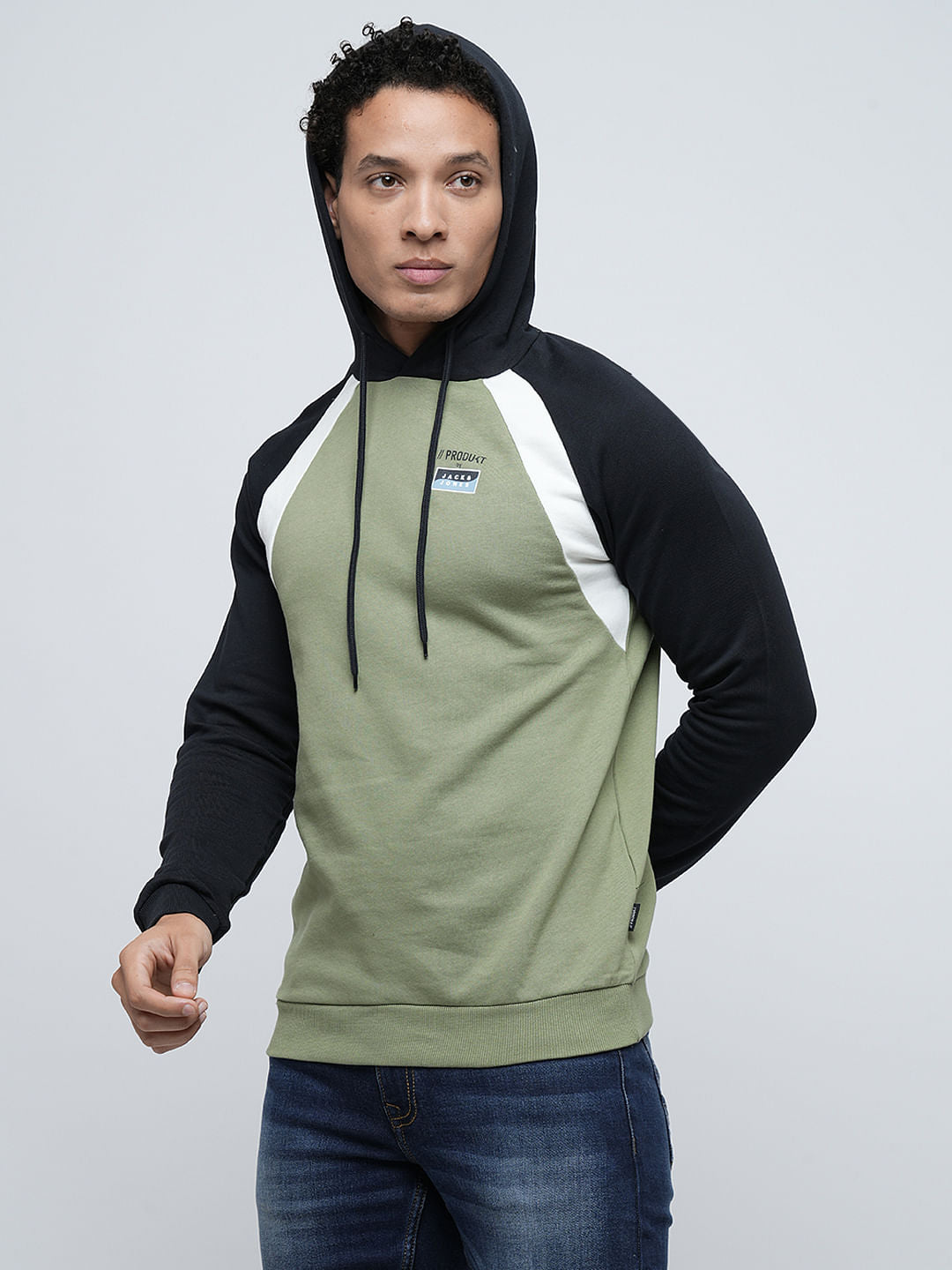PRODUKT by JACK&JONES Green Colourblocked Hooded Sweatshirt