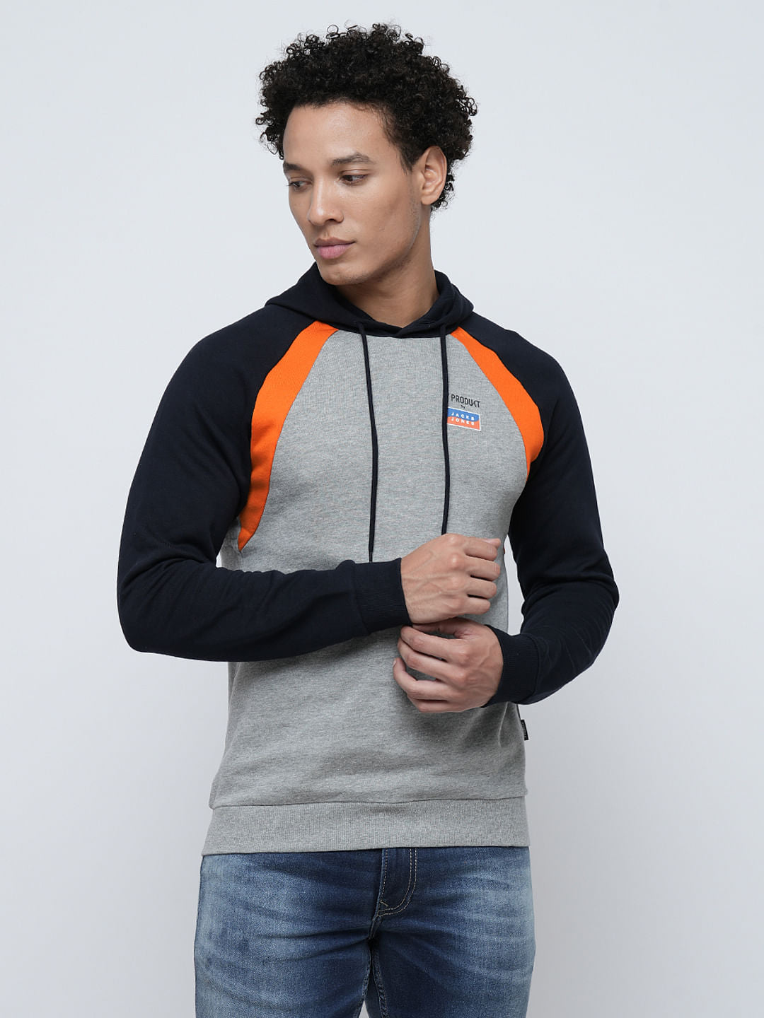 PRODUKT by JACK&JONES Grey Colourblocked Hooded Sweatshirt