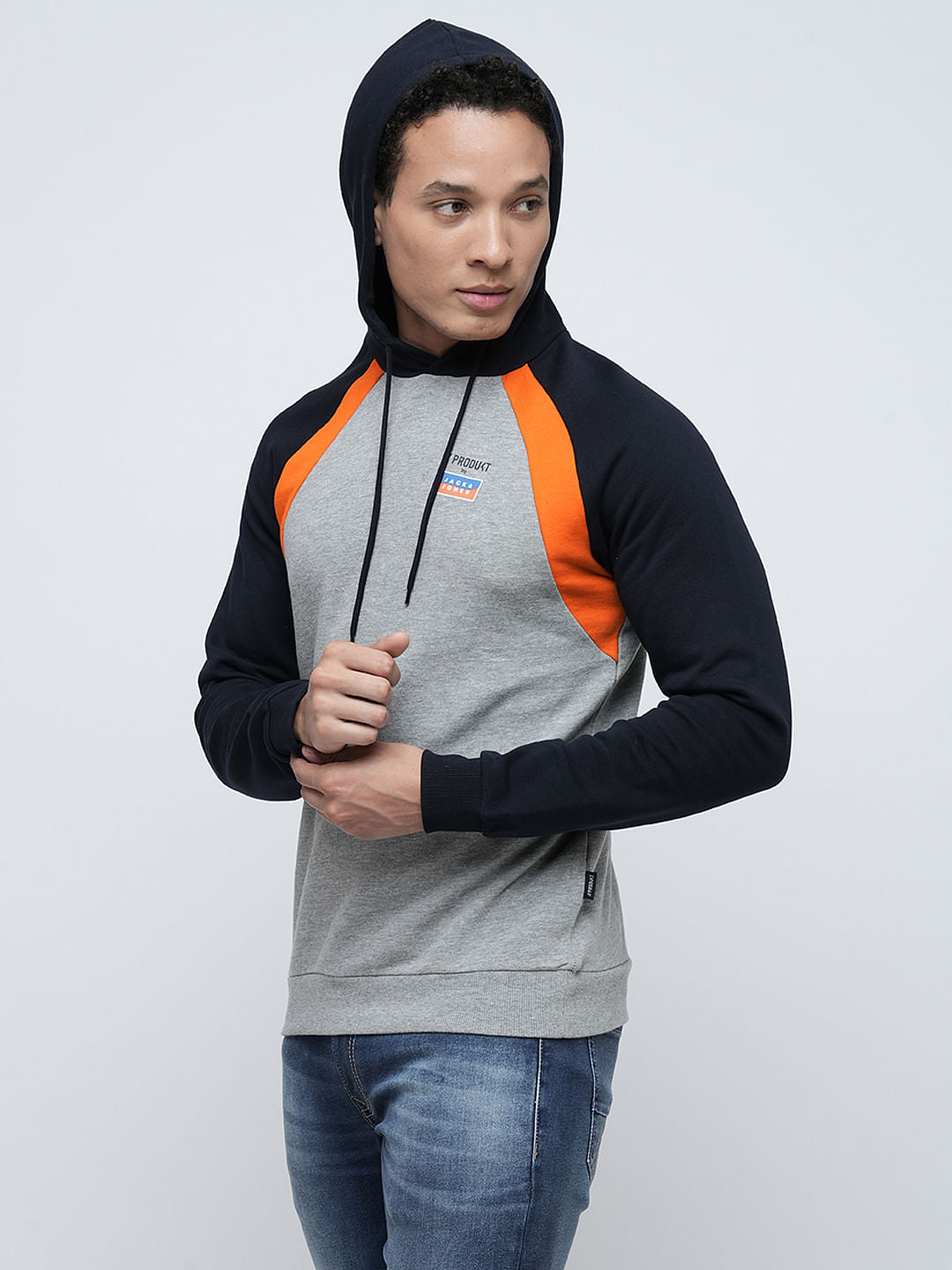 PRODUKT by JACK&JONES Grey Colourblocked Hooded Sweatshirt